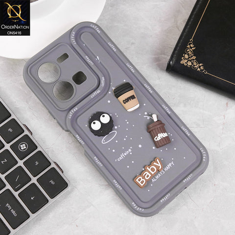 Vivo Y35 Cover - Gray - Cute 3D Cartoon Coffee Soft Silicon Case With Camera Protection
