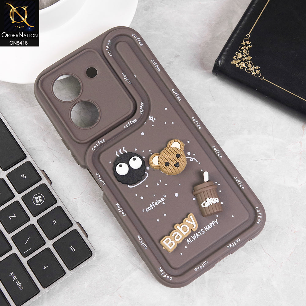 Vivo Y36 5G Cover - Brown - Cute 3D Cartoon Coffee Soft Silicon Case With Camera Protection