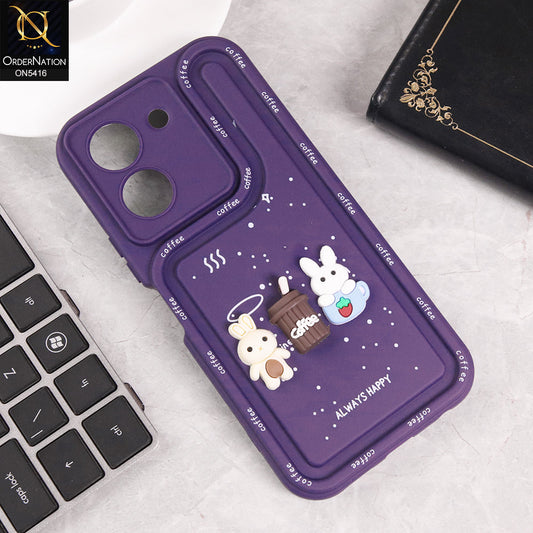Vivo Y36 4G Cover - Purple - Cute 3D Cartoon Coffee Soft Silicon Case With Camera Protection