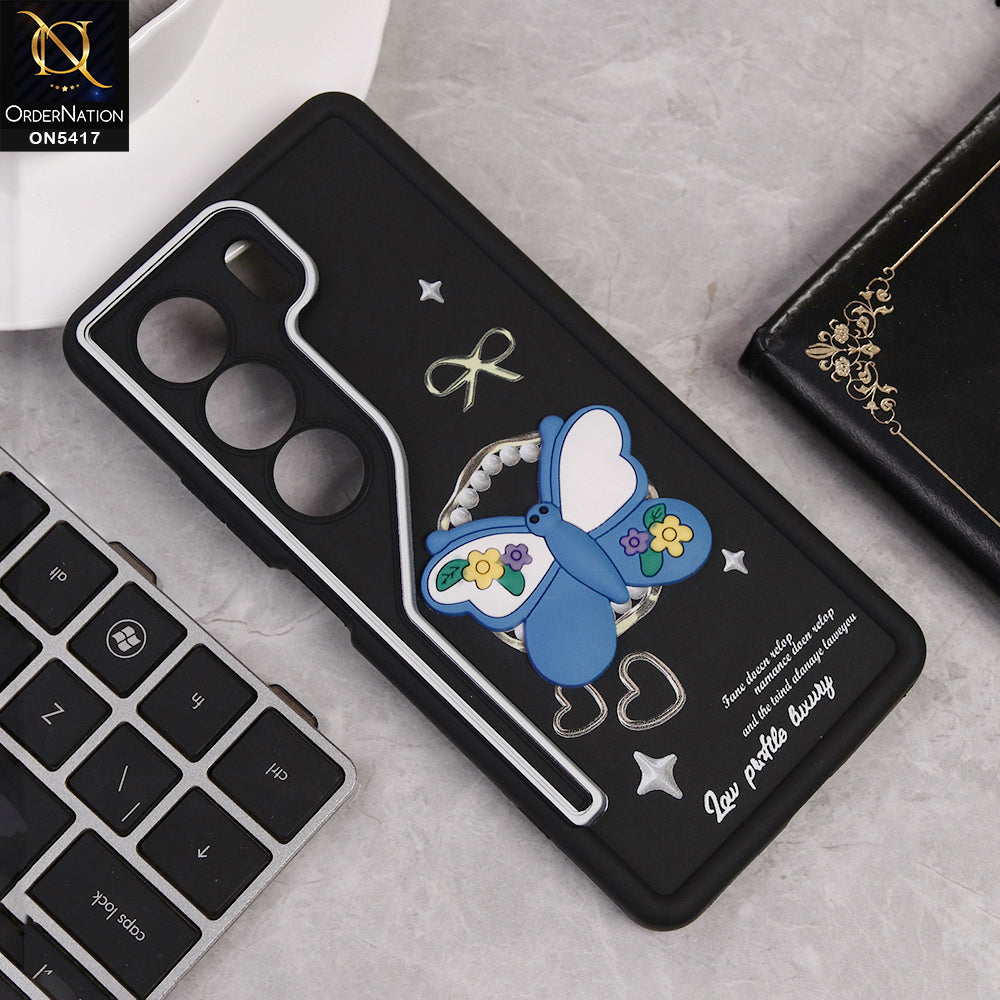 Tecno Camon 40 Cover - Black - D1 - New Soft Silicone Case With Cute 3D Butterfly Soft Borders With Camera Protection Soft Case