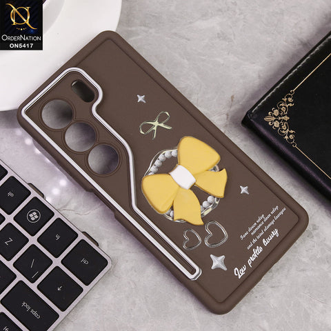 Tecno Camon 40 Cover - Brown - New Soft Silicone Case With Cute 3D Bow Knot Soft Borders With Camera Protection Soft Case