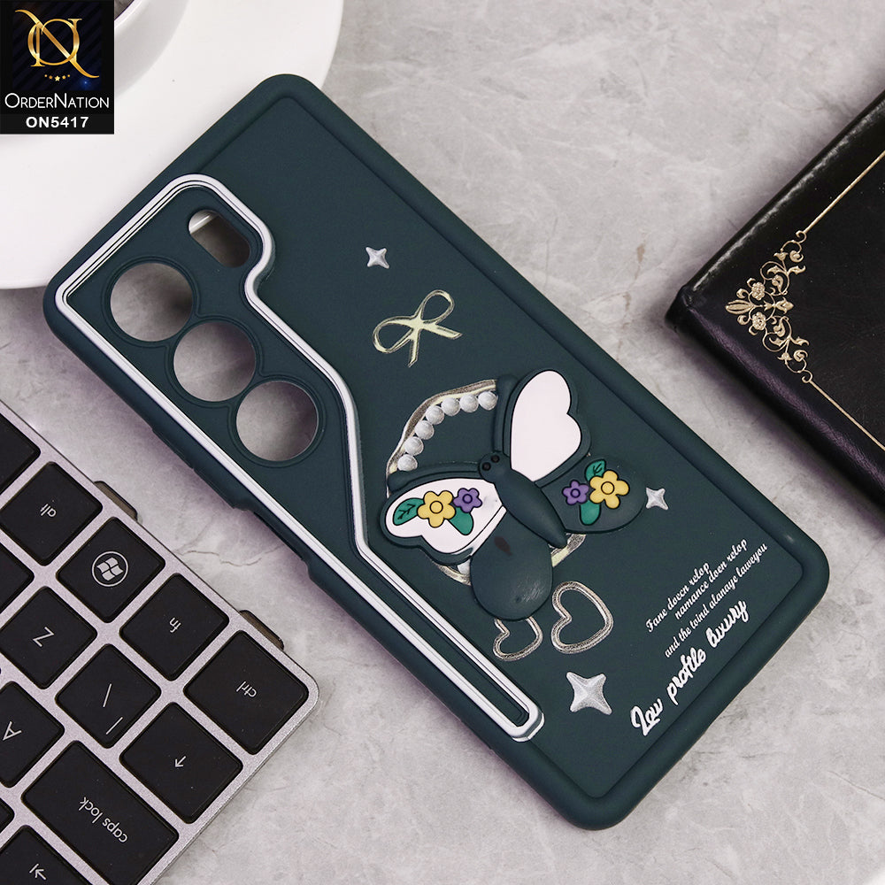 Tecno Camon 40 Cover - Green - New Soft Silicone Case With Cute 3D Butterfly Soft Borders With Camera Protection Soft Case