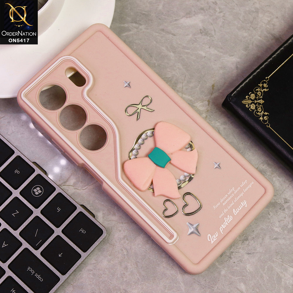 Tecno Camon 40 Cover - Light Pink - New Soft Silicone Case With Cute 3D Bow Knot Soft Borders With Camera Protection Soft Case