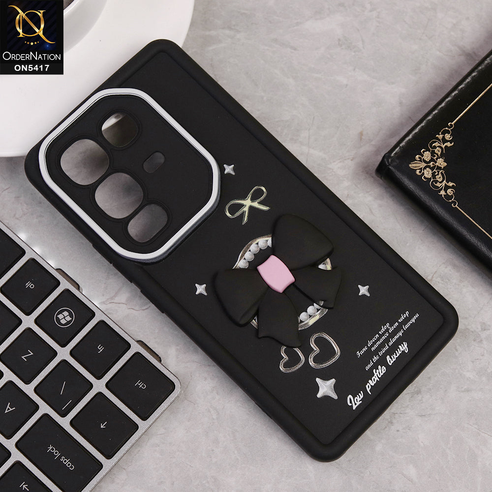 Infinix Note 50 Pro Plus Cover - Black - New Soft Silicone Case With Cute 3D Bow Knot Soft Borders With Camera Protection Soft Case