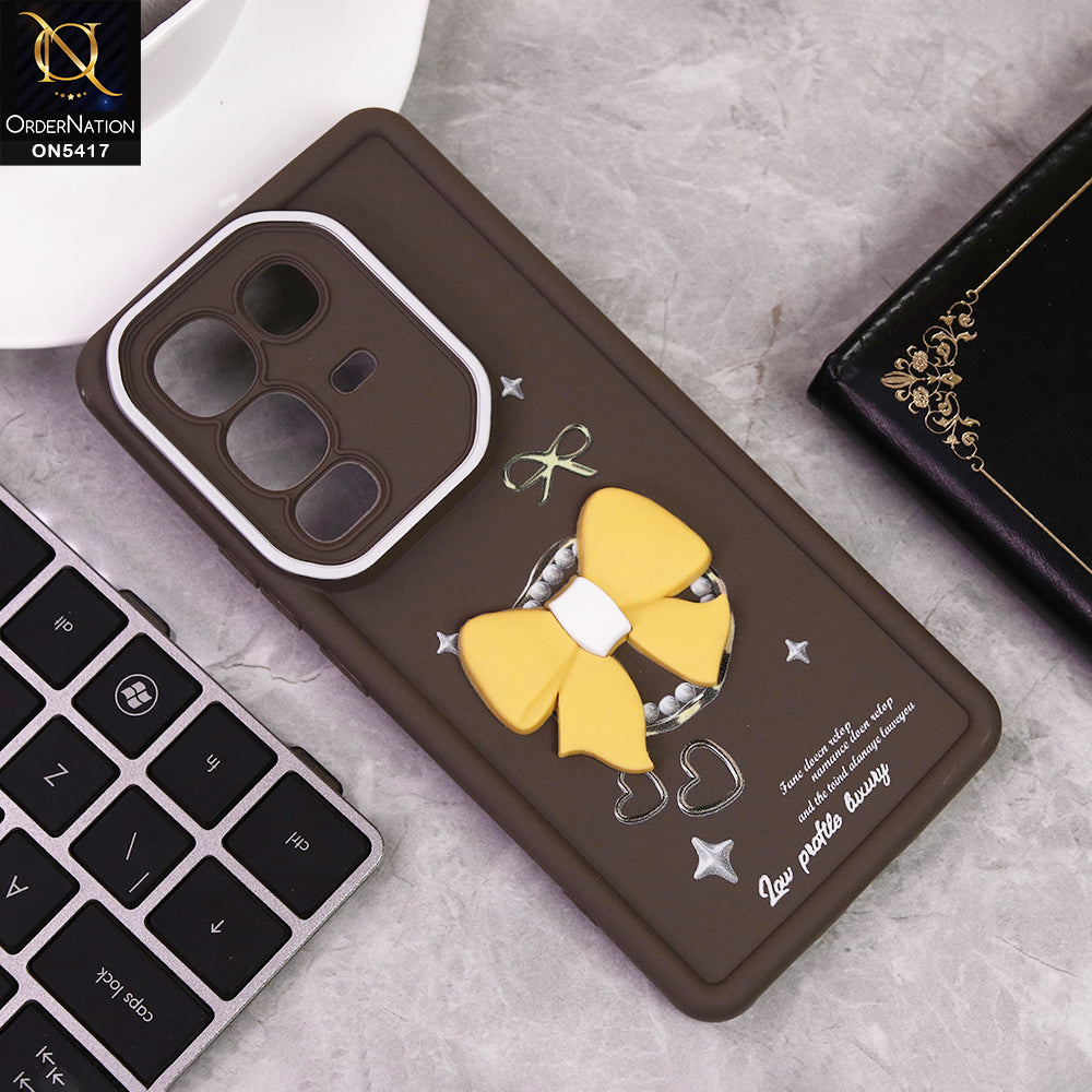 Infinix Note 50 4G Cover - Brown - New Soft Silicone Case With Cute 3D Bow Knot Soft Borders With Camera Protection Soft Case