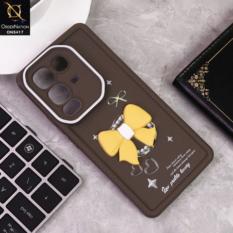 Infinix Note 50 4G Cover - Brown - New Soft Silicone Case With Cute 3D Bow Knot Soft Borders With Camera Protection Soft Case