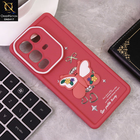 Infinix Note 50 Pro Plus Cover - Rose Red - New Soft Silicone Case With Cute 3D Butterfly Soft Borders With Camera Protection Soft Case