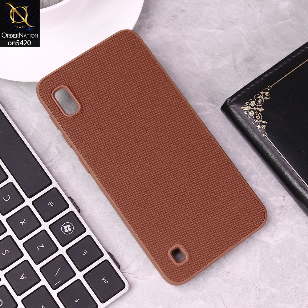 Samsung Galaxy A10 Cover - Brown - New Dotted Leather Texture Soft Borders Case