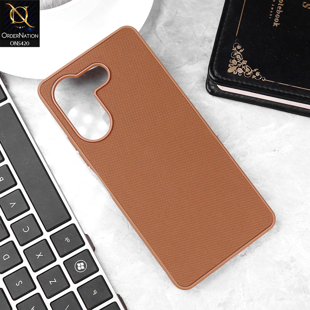 Tecno Camon 20 Cover - Brown - New Dotted Leather Texture Soft Borders Case