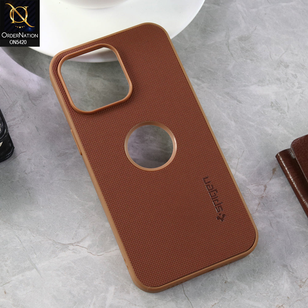 iPhone 13 Pro Cover - Brown  - New Dotted Leather Texture Soft Borders Case