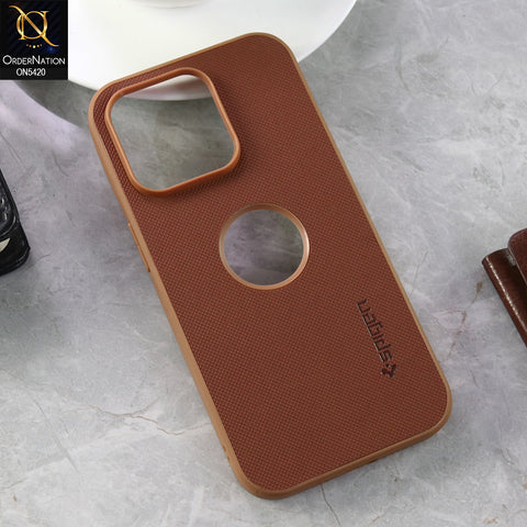 iPhone 14 Pro Cover - Brown  - New Dotted Leather Texture Soft Borders Case