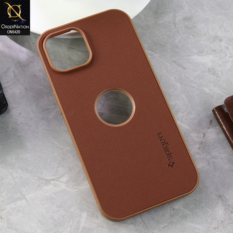 iPhone 15 Cover - Brown  - New Dotted Leather Texture Soft Borders Case
