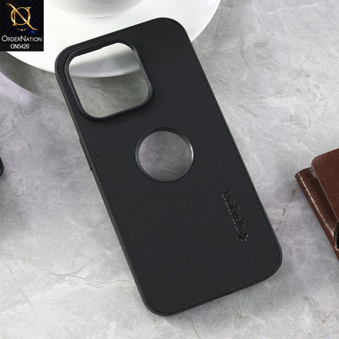 iPhone 15 Pro Cover - Black  - New Dotted Leather Texture Soft Borders Case