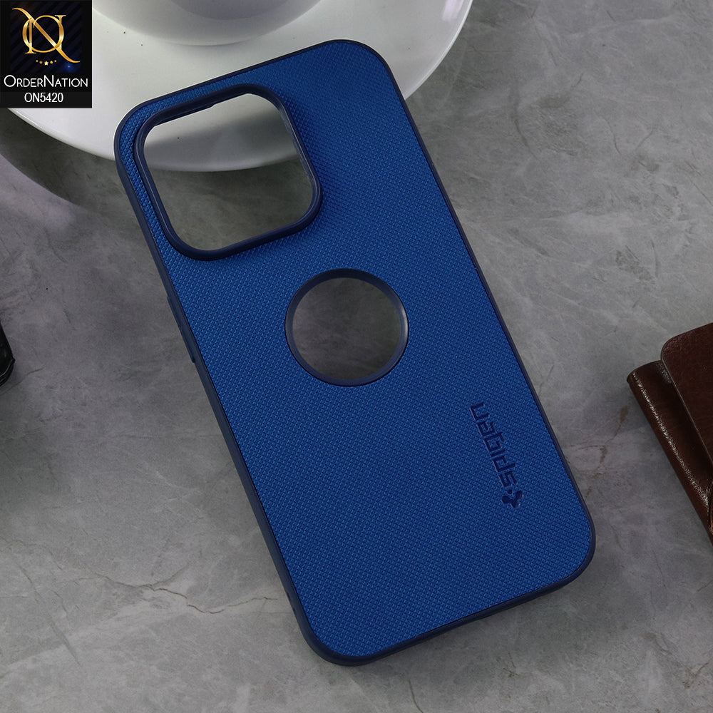 iPhone 15 Pro Cover - Blue  - New Dotted Leather Texture Soft Borders Case