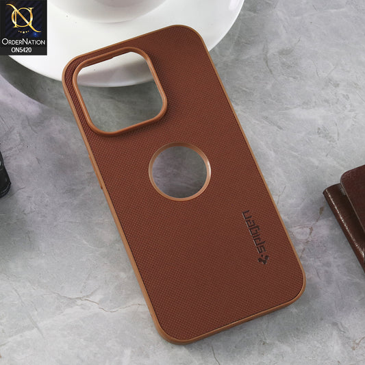 iPhone 15 Pro Cover - Brown  - New Dotted Leather Texture Soft Borders Case