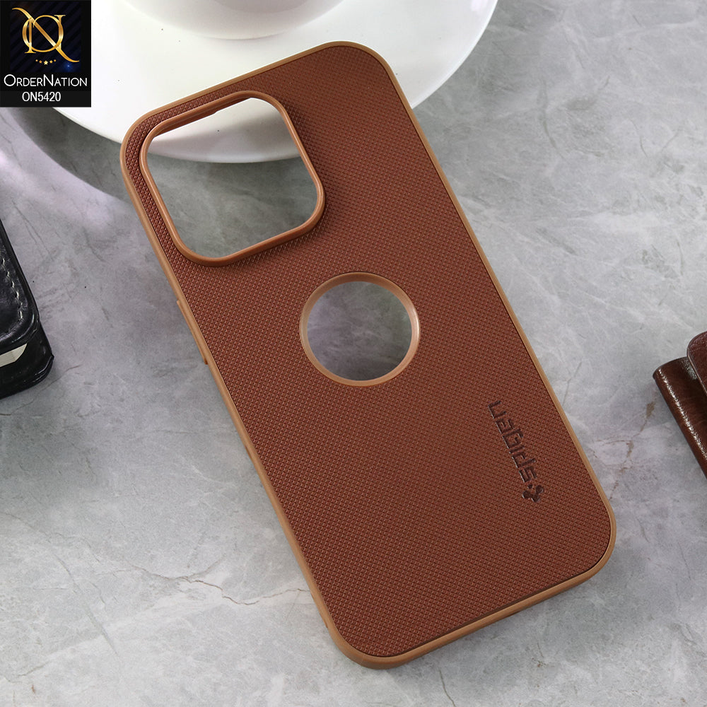 iPhone 16 Pro Cover - Brown  - New Dotted Leather Texture Soft Borders Case