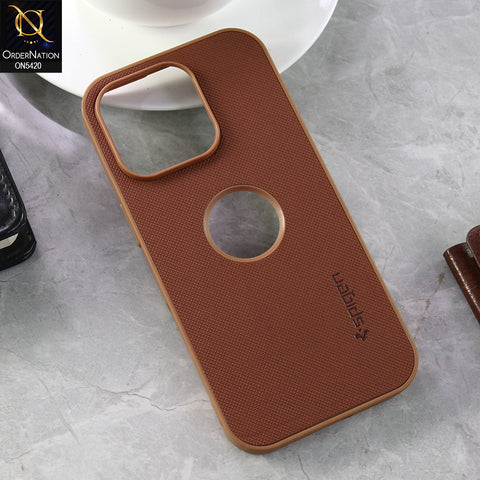 iPhone 16 Pro Cover - Brown  - New Dotted Leather Texture Soft Borders Case