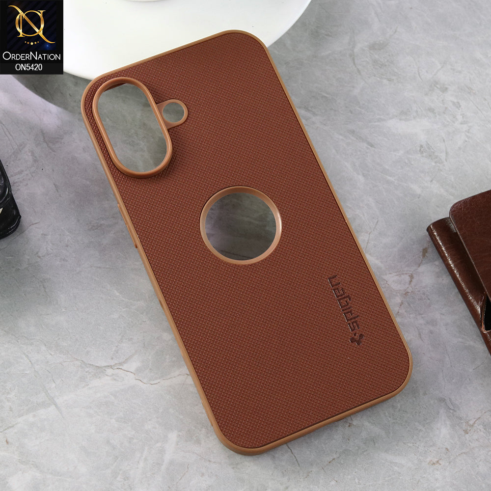 iPhone 16 Plus Cover - Brown  - New Dotted Leather Texture Soft Borders Case