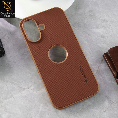 iPhone 16 Plus Cover - Brown  - New Dotted Leather Texture Soft Borders Case