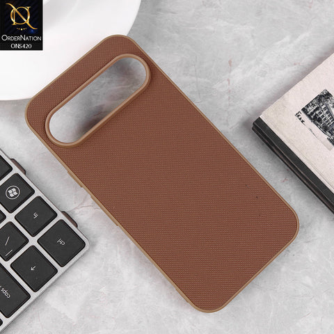 Google Pixel 9 Cover - Brown - New Dotted Leather Texture Soft Borders Case