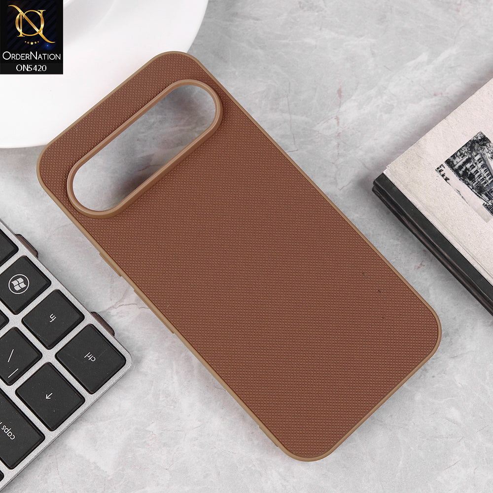 Google Pixel 9 Pro Cover - Brown - New Dotted Leather Texture Soft Borders Case