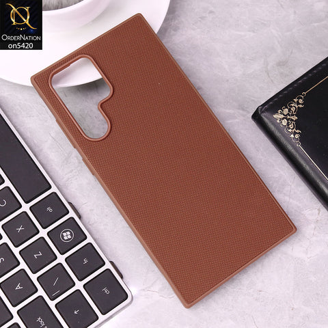 Samsung Galaxy S23 Ultra Cover - Brown - New Dotted Leather Texture Soft Borders Case