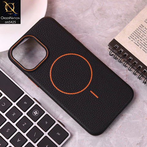 IPhone 13 Pro Max Cover - Orange - New Leather Texture Case With Magsafe Wireless Charging Soft Border Case