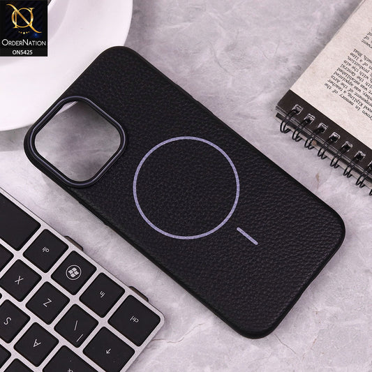 IPhone 13 Pro Max Cover - Purple - New Leather Texture Case With Magsafe Wireless Charging Soft Border Case