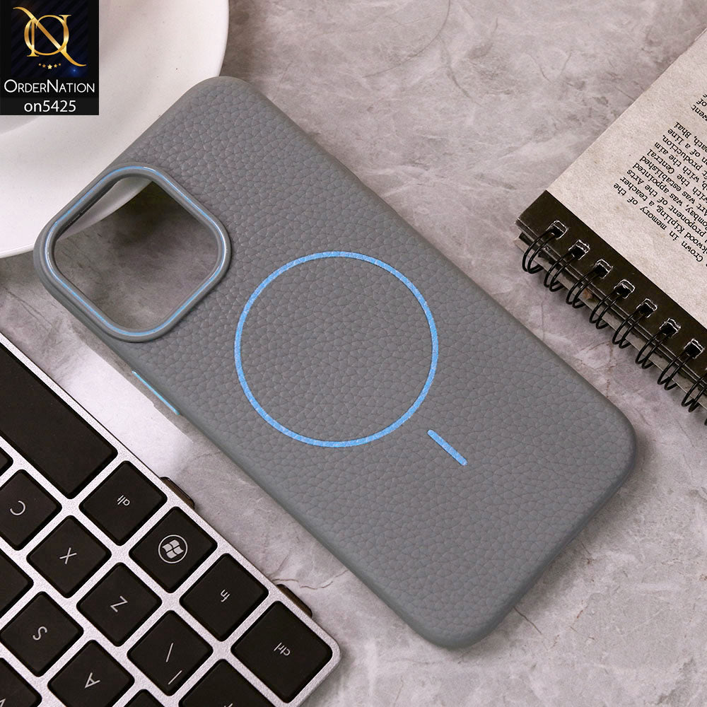 IPhone 13 Pro Max Cover - Sky Blue - New Leather Texture Case With Magsafe Wireless Charging Soft Border Case