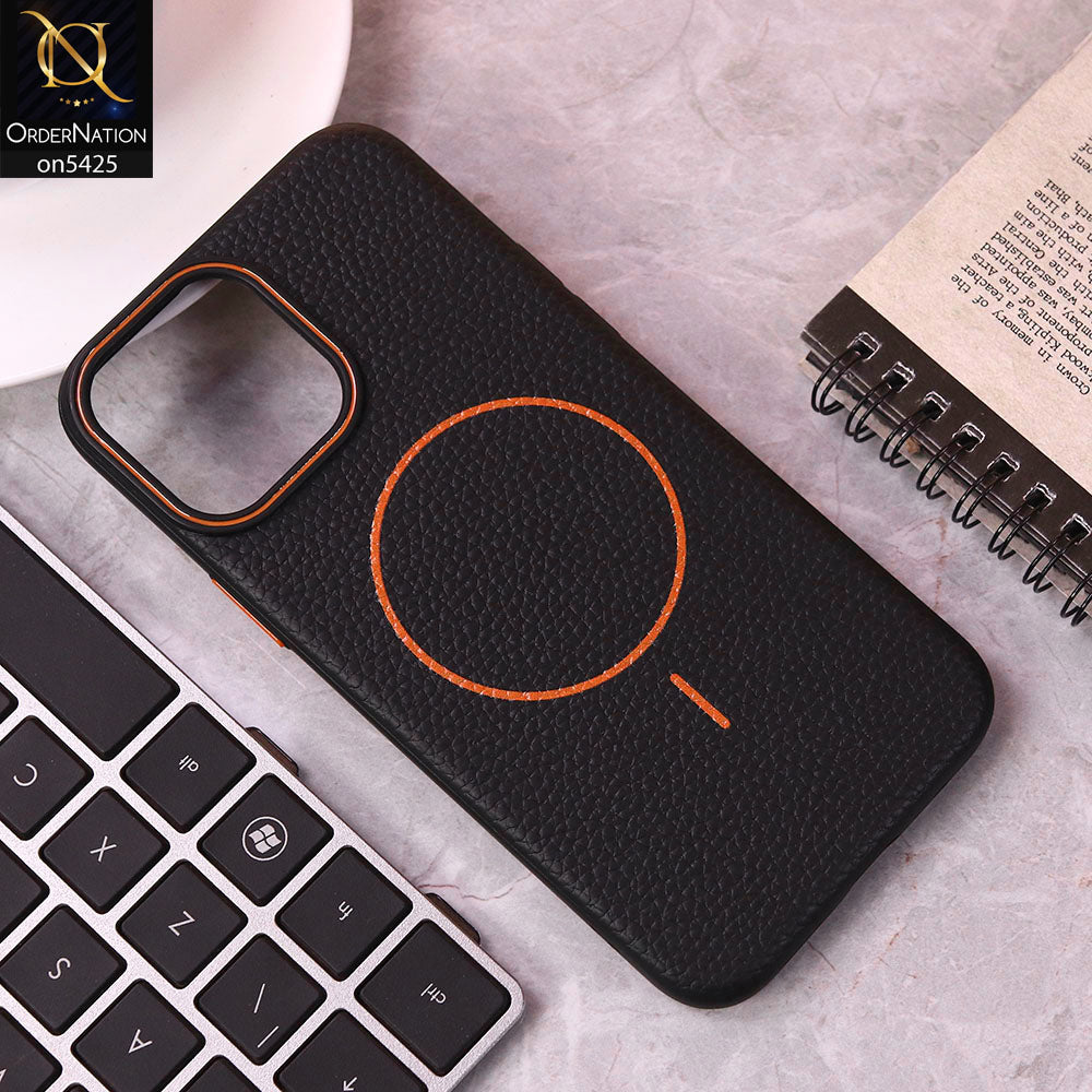 IPhone 14 Pro Max  Cover - Orange - New Leather Texture Case With Magsafe Wireless Charging Soft Border Case