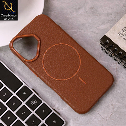 IPhone 16  Cover - Brown - New Leather Texture Case With Magsafe Wireless Charging Soft Border Case