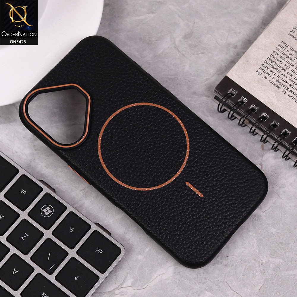 IPhone 16  Cover - Orange - New Leather Texture Case With Magsafe Wireless Charging Soft Border Case