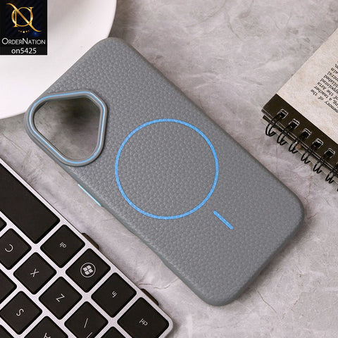 IPhone 16  Cover - Sky Blue - New Leather Texture Case With Magsafe Wireless Charging Soft Border Case