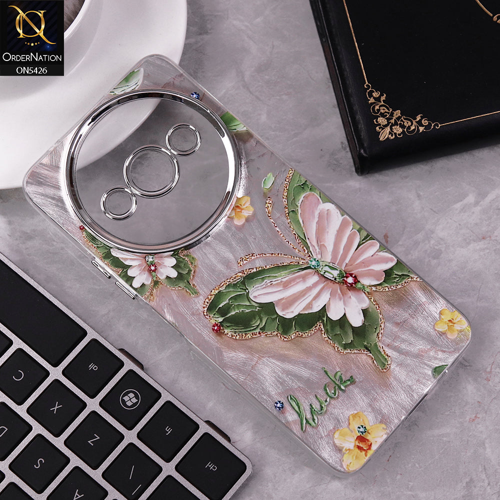 Xiaomi Redmi A3 Cover - Design 1 -  New Silver-Plated Floral and Butterfly Design Soft Case With Camera Protection