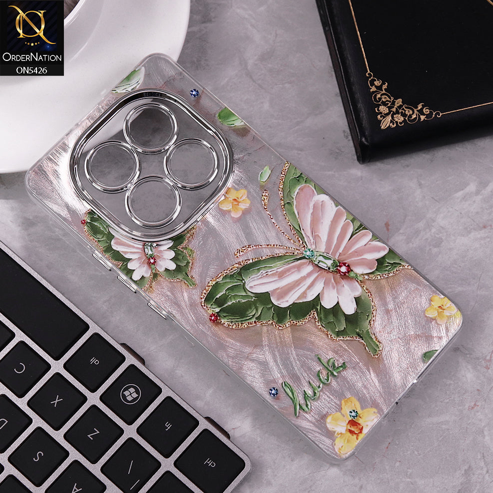 Xiaomi Redmi Note 14 Pro 4G Cover - Design 1 -  New Silver-Plated Floral and Butterfly Design Soft Case With Camera Protection
