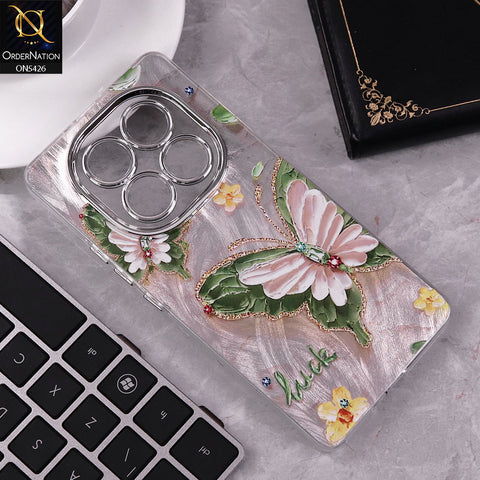 Xiaomi Redmi Note 14 Pro 4G Cover - Design 1 -  New Silver-Plated Floral and Butterfly Design Soft Case With Camera Protection