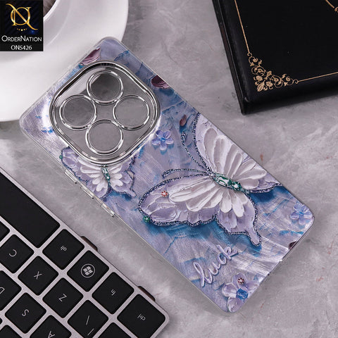 Xiaomi Redmi Note 14 Pro 4G Cover - Design 2 -  New Silver-Plated Floral and Butterfly Design Soft Case With Camera Protection