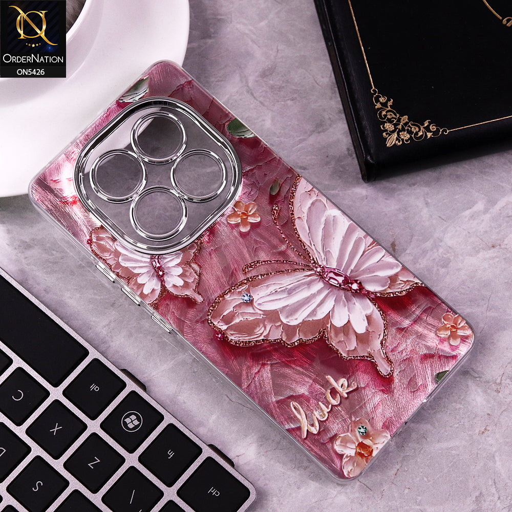 Xiaomi Redmi Note 14 Pro 4G Cover - Design 4 - New Silver-Plated Floral and Butterfly Design Soft Case With Camera Protection