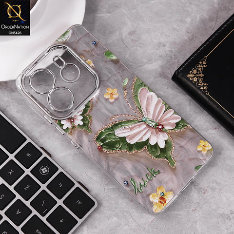 Xiaomi Redmi Note 14 4G Cover - Design 1 - New Silver-Plated Floral and Butterfly Design Soft Case With Camera Protection