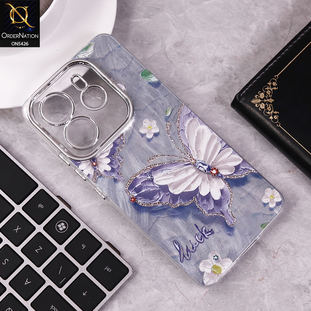 Xiaomi Redmi Note 14 4G Cover - Design 2 - New Silver-Plated Floral and Butterfly Design Soft Case With Camera Protection