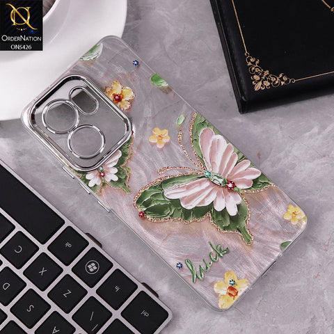 Oppo Reno 13F 5G Cover - Design 1 -  New Silver-Plated Floral and Butterfly Design Soft Case With Camera Protection