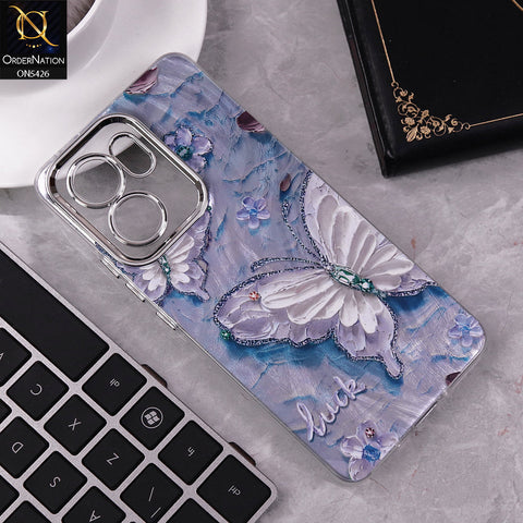 Oppo Reno 13F 5G Cover - Design 2 -  New Silver-Plated Floral and Butterfly Design Soft Case With Camera Protection