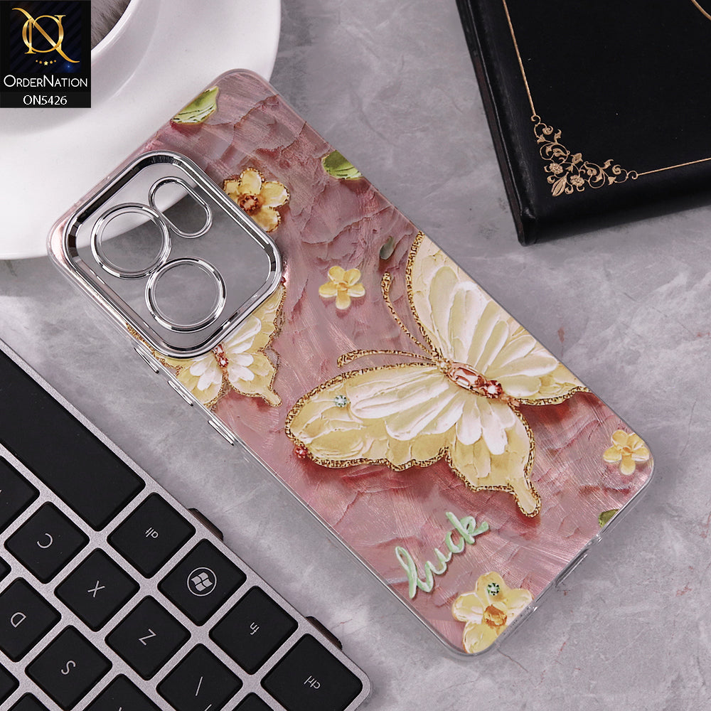 Oppo Reno 13F 5G Cover - Design 3 -  New Silver-Plated Floral and Butterfly Design Soft Case With Camera Protection