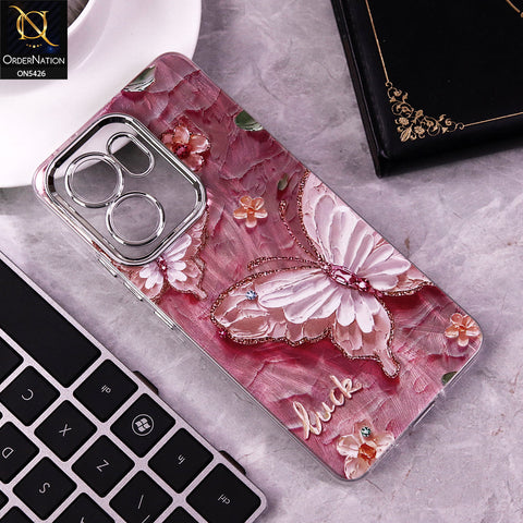 Oppo Reno 13F 5G Cover - Design 4 -  New Silver-Plated Floral and Butterfly Design Soft Case With Camera Protection