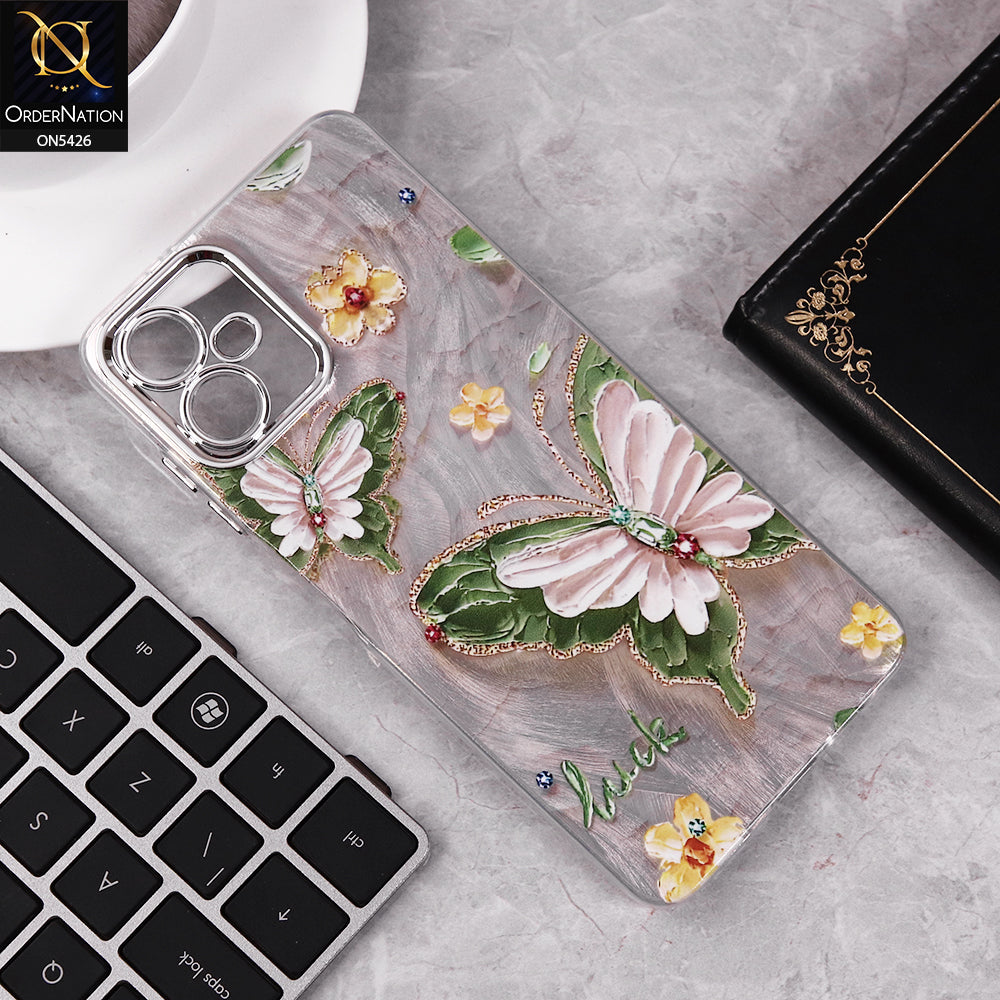 Samsung Galaxy A06 Cover - Design 1 - New Silver-Plated Floral and Butterfly Design Soft Case With Camera Protection