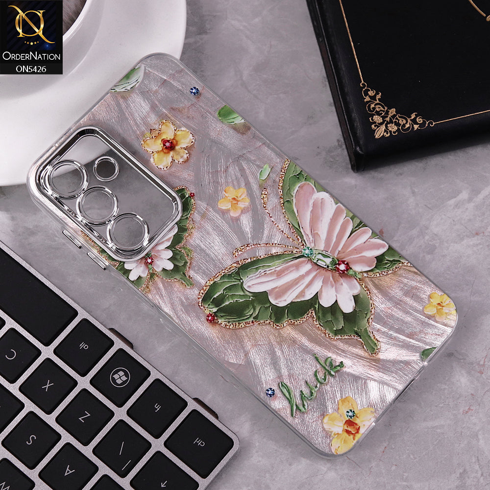 Samsung Galaxy A16 Cover - Design 1 -  New Silver-Plated Floral and Butterfly Design Soft Case With Camera Protection