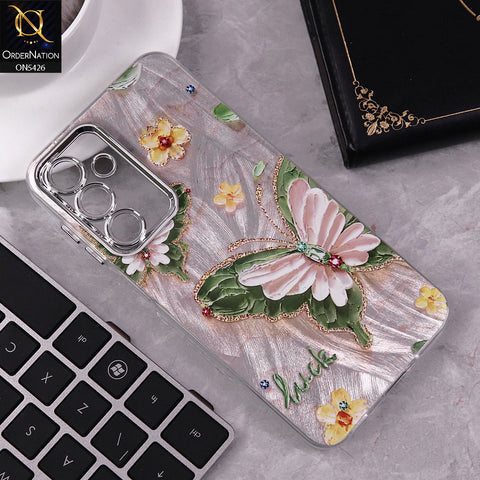 Samsung Galaxy A16 Cover - Design 1 -  New Silver-Plated Floral and Butterfly Design Soft Case With Camera Protection