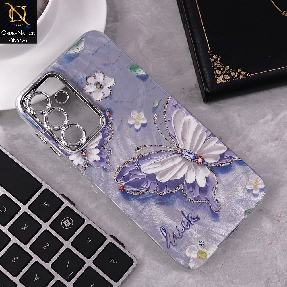 Samsung Galaxy A16 Cover - Design 5 -  New Silver-Plated Floral and Butterfly Design Soft Case With Camera Protection