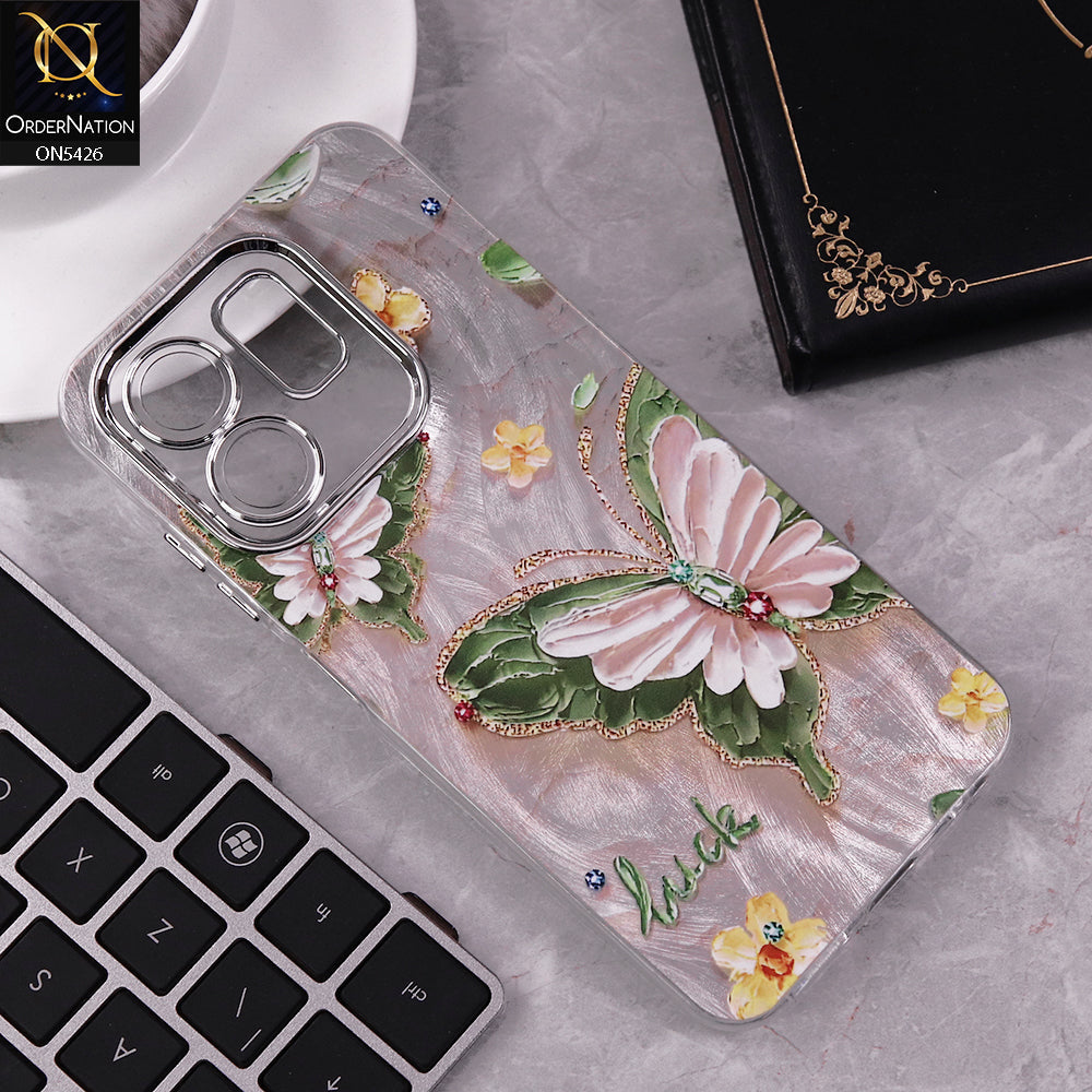 Infinix Smart 9 HD Cover - Design 1 -  New Silver-Plated Floral and Butterfly Design Soft Case With Camera Protection
