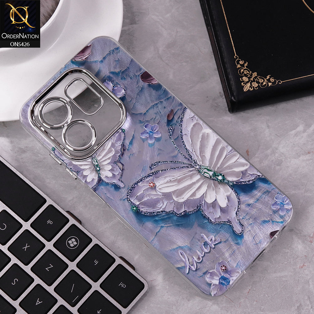 Infinix Smart 9 HD Cover - Design 2 -  New Silver-Plated Floral and Butterfly Design Soft Case With Camera Protection
